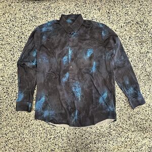 French Crown Shirt Mens 42 Polka Dot Galaxy Print Long Sleeve Button Up Black